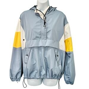 Bershka Blue White Yellow Colorblock Anorak Half Zip Snap Windbreaker size M